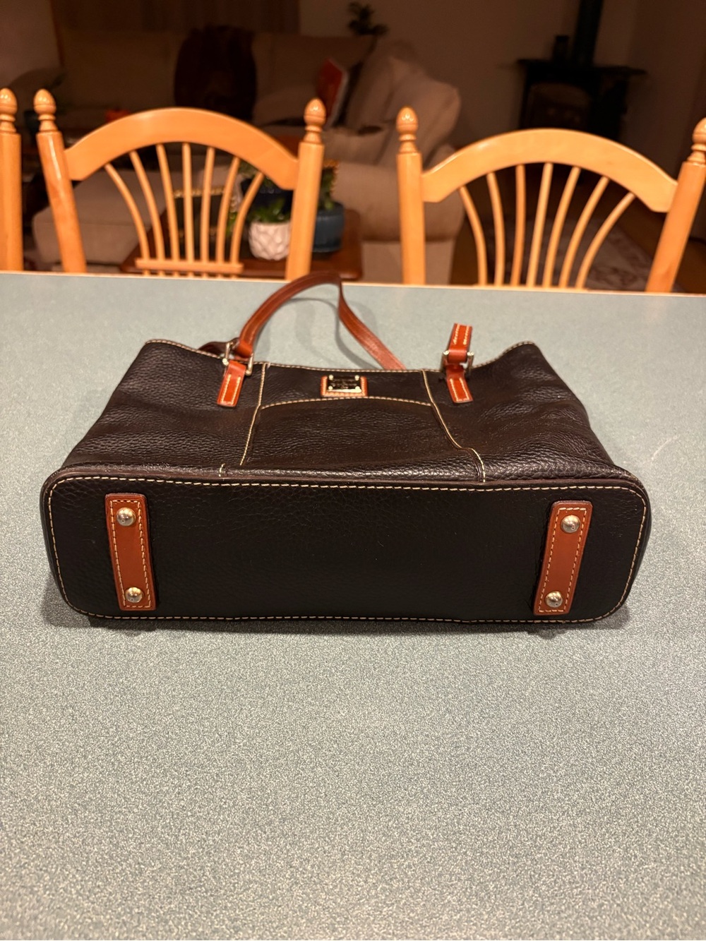 Dooney & Bourke Lexington tote Black Pebbled Leather Messenger with Brown Trim - Picture 3 of 8